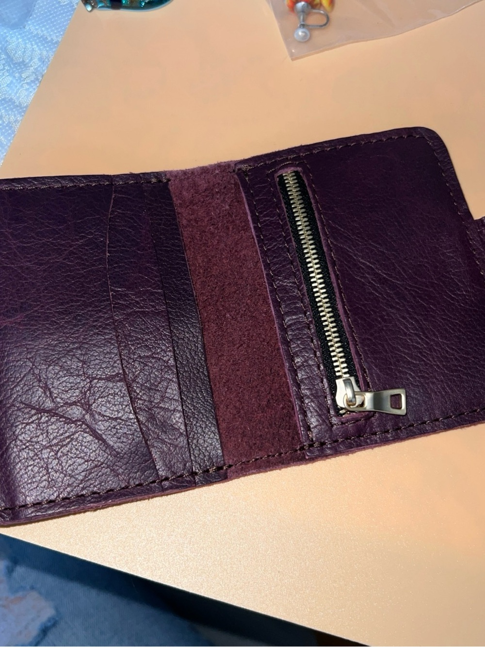 Portland Leather Mini Bifold CC Wallet in Dark Plum - Picture 3 of 3